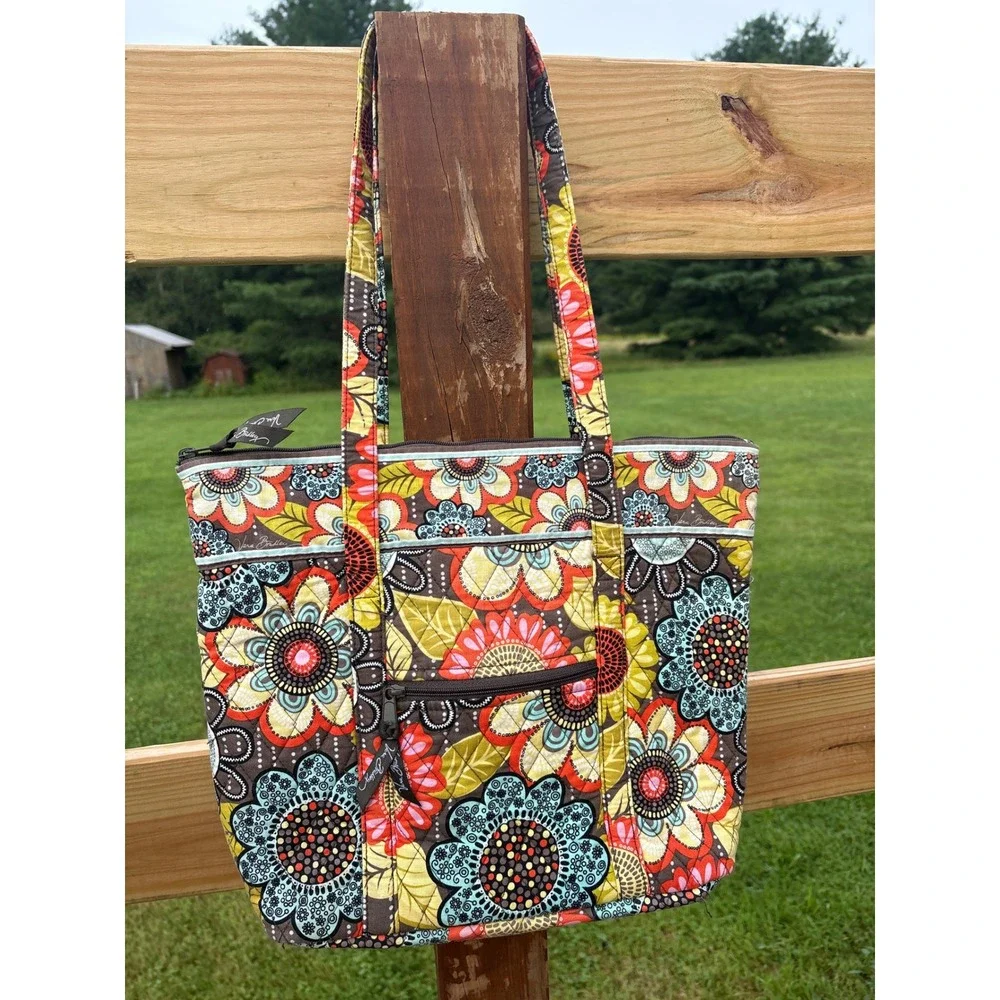 Vera Bradley Rhythm and Blues Quilted Floral Tote Bag Shoulder Purse Teal Lining